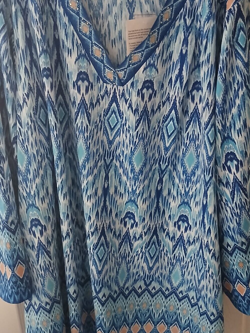Belle by Kim Gravel Ikat Print Stretch V-Neck Blouse